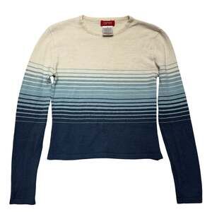 Vintage 90's Esprit Cropped Sweater Womens Medium Blue/Cream Stripes Wool Blend